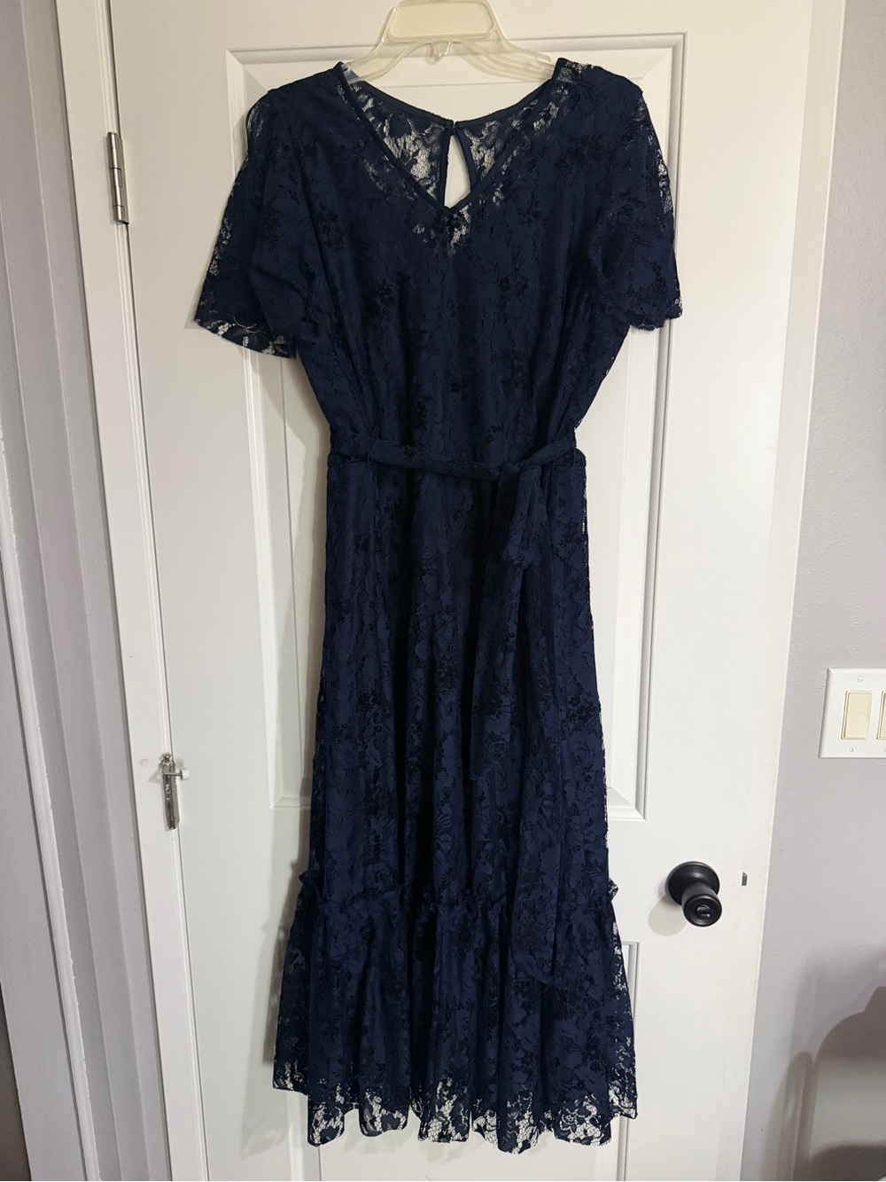 Lane Bryant Navy Lace Maxi with Tie Waist